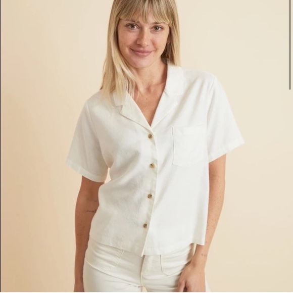 MARINE LAYER white hemp Lucy short sleeve resort shirt NEW button up - Picture 2 of 7